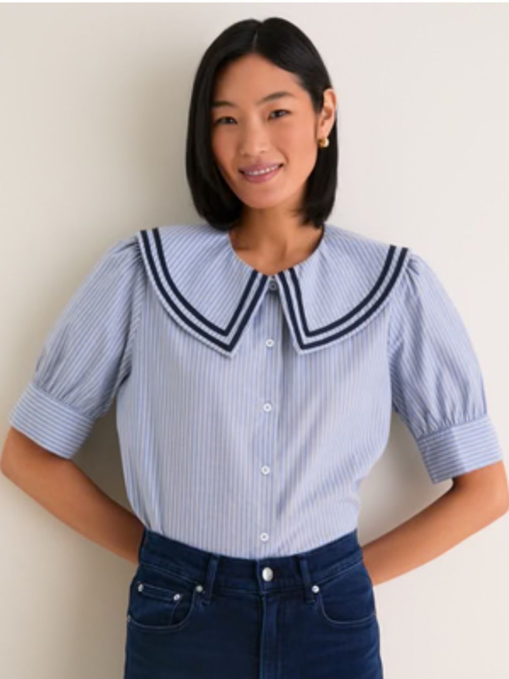 Tuckernuck Parisian Stripe Renee Blouse NWT S